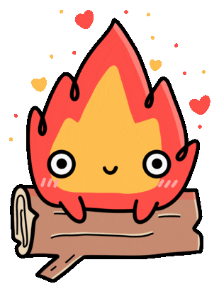 cute flame on log doodle