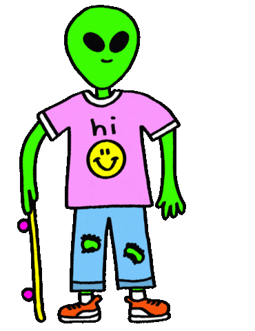 alien with skateboard says hello doodle