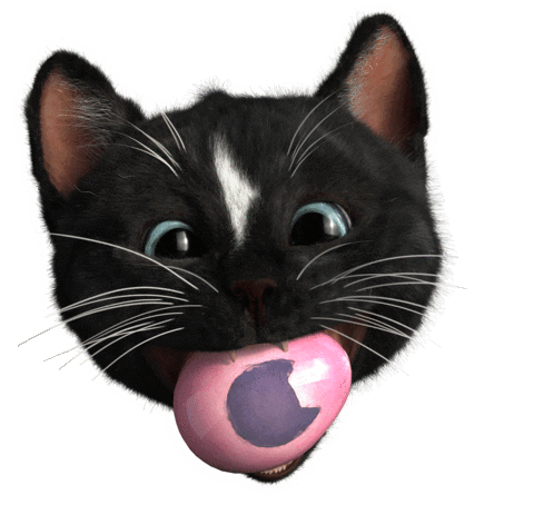 black cat biting pink easter egg doodle