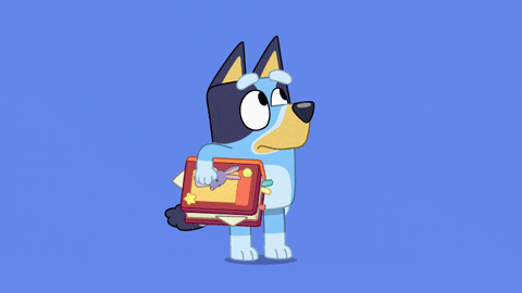 bluey with book doodle