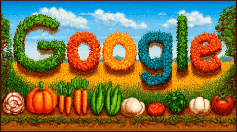 cozy farm vegetables google doodle