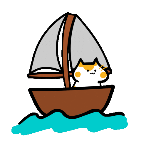 cute cat sailing boat doodle