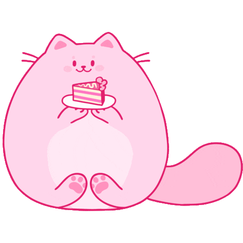 cute pink chubby cat slice of pink cake doodle