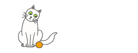 cute white cat sitting orange ball doodle