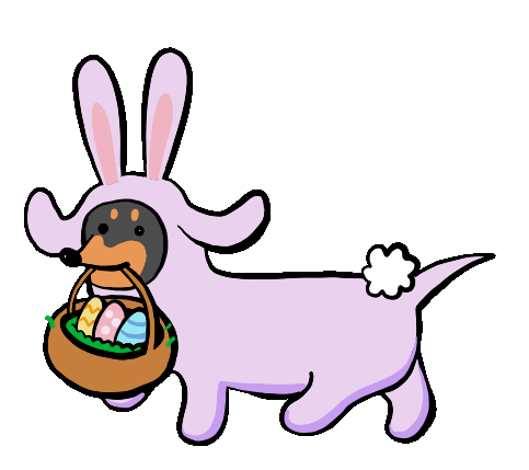 easter funny dog with basket eggs doodle