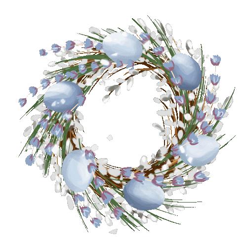 easter willow wreath with blue eggs and lavender doode le
