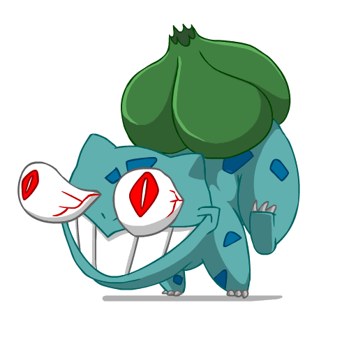 funny bulbasaur red eyes pokemon doodle