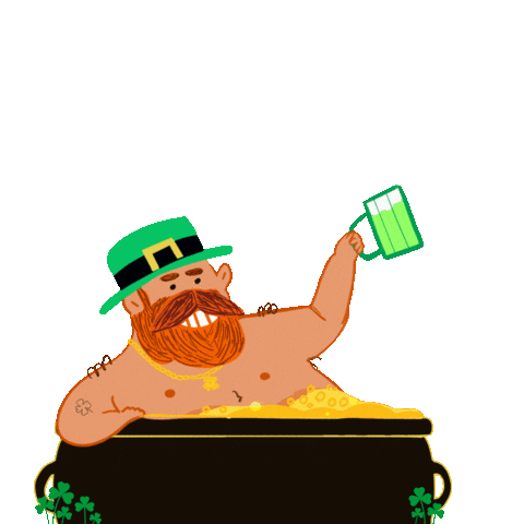 funny leprechaun in bathtub with beer doodle