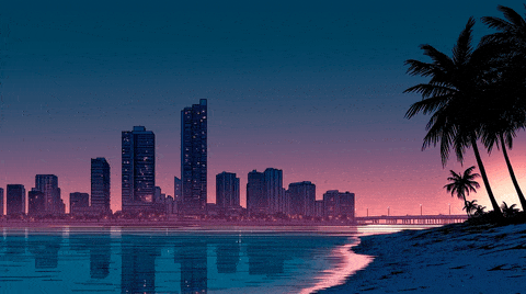 gta style city beach sunset doodle