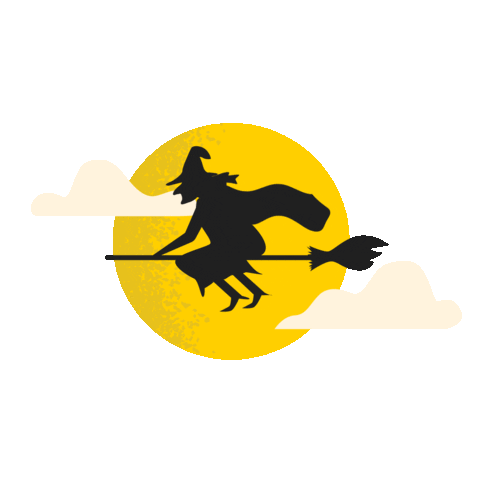 halloween witch flying moon doodle