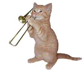 orange cat playing trombone doodle