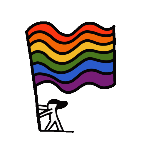 pride flag waving stick figure doodle