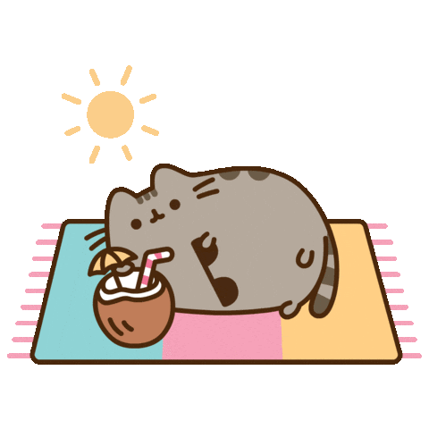 pusheen cat beach vacation coconut drink doodle