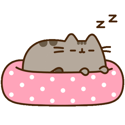 pusheen cat sleeping pink bed doodle