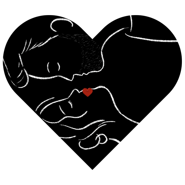 romantic couple kiss heart doodle