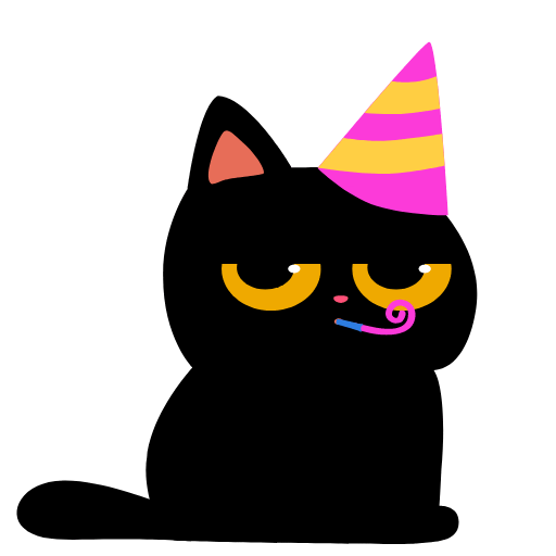 sleepy black cat birthday party hat blowout doodle