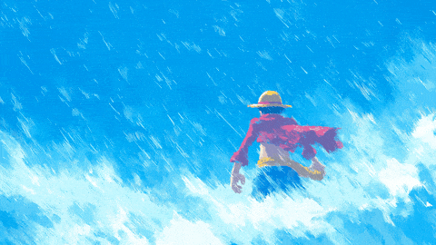 one piece luffy in ocean waves doodle