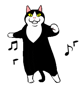 black and white cat dancing doodle