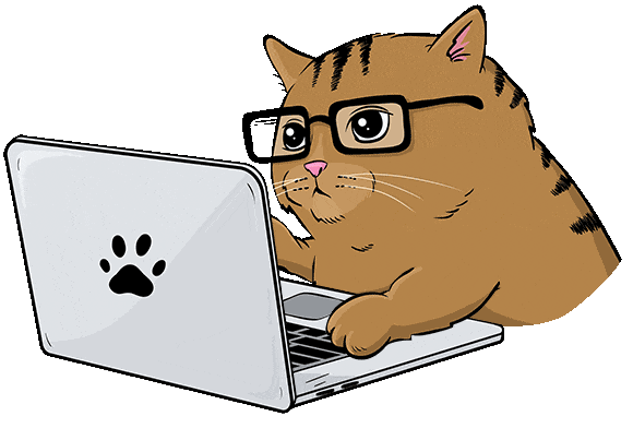 cat working with a laptop doodle