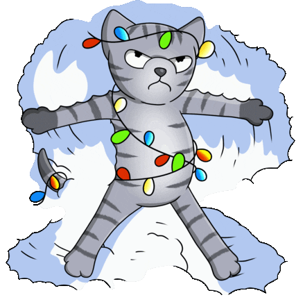 christmas cat makes snow angel doodle
