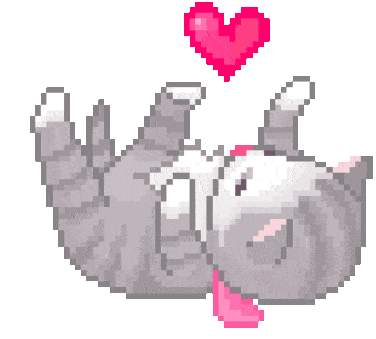 cute kitty plays with heart pixel doodle