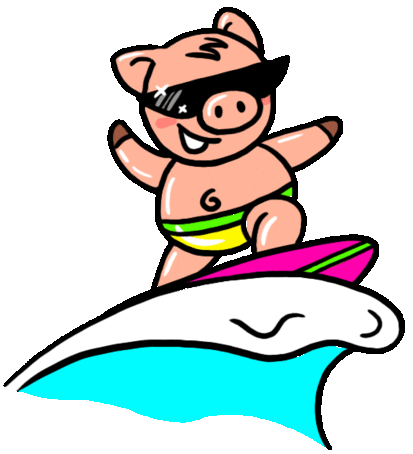 funny pig surfing doodle