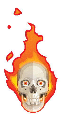 halloween skull on fire doodle