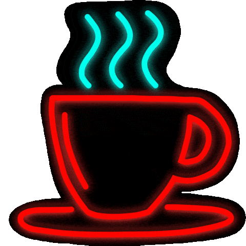 neon hot coffee red blue doodle