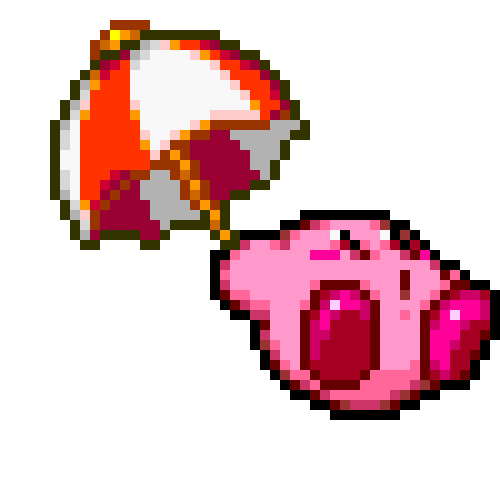 kirby flying on an umbrella pixel doodle