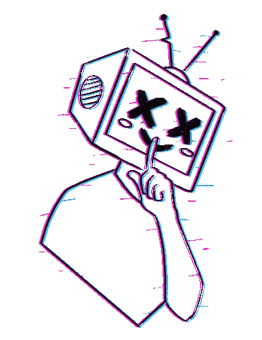 man with tv face neon doodle