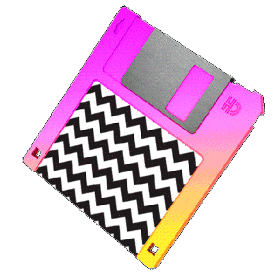pink and orange floppy disk doodle