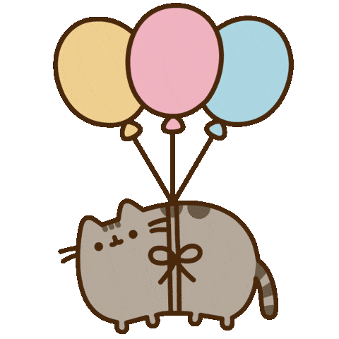 pusheen flying with balloons doodle