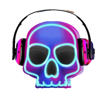 skull with headphones neon doodle