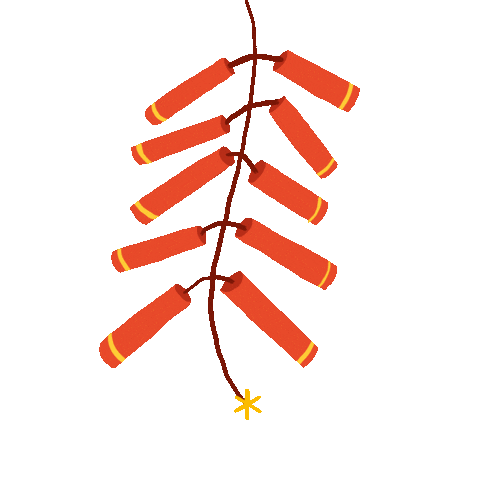 hanging red firecrackers spark confetti doodle