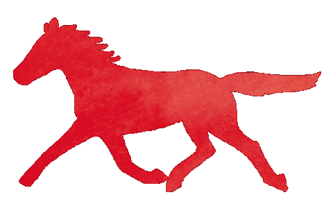 red watercolor galloping horse silhouette doodle