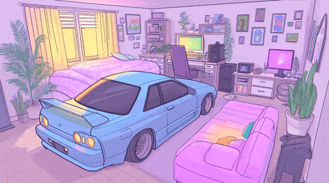 car inside bedroom lofi aesthetic gif wallpaper cover