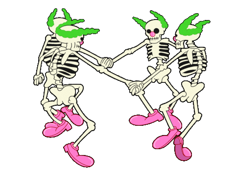 dancing skeletons clowns halloween doodle