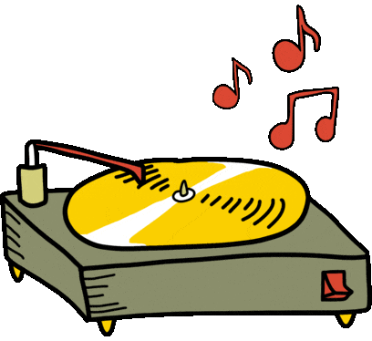 vinyl player with gold record doodle